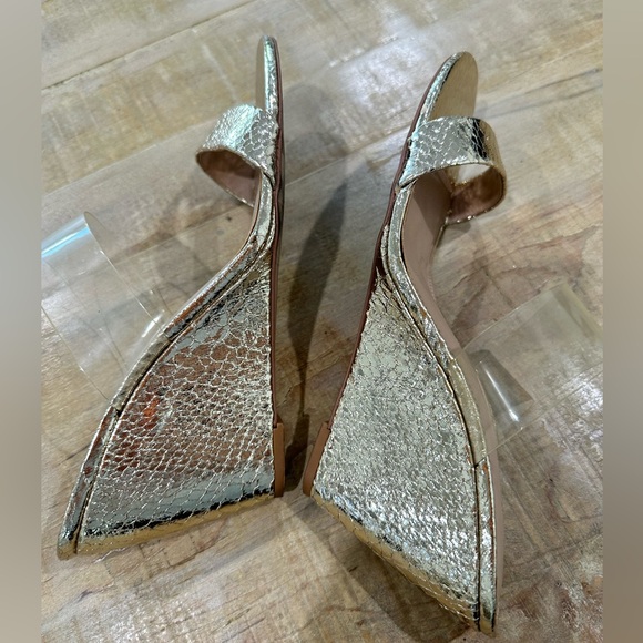 BCBGeneration gold metallic open toe wedge PATTI heels shoes slide sandal - Picture 12 of 16